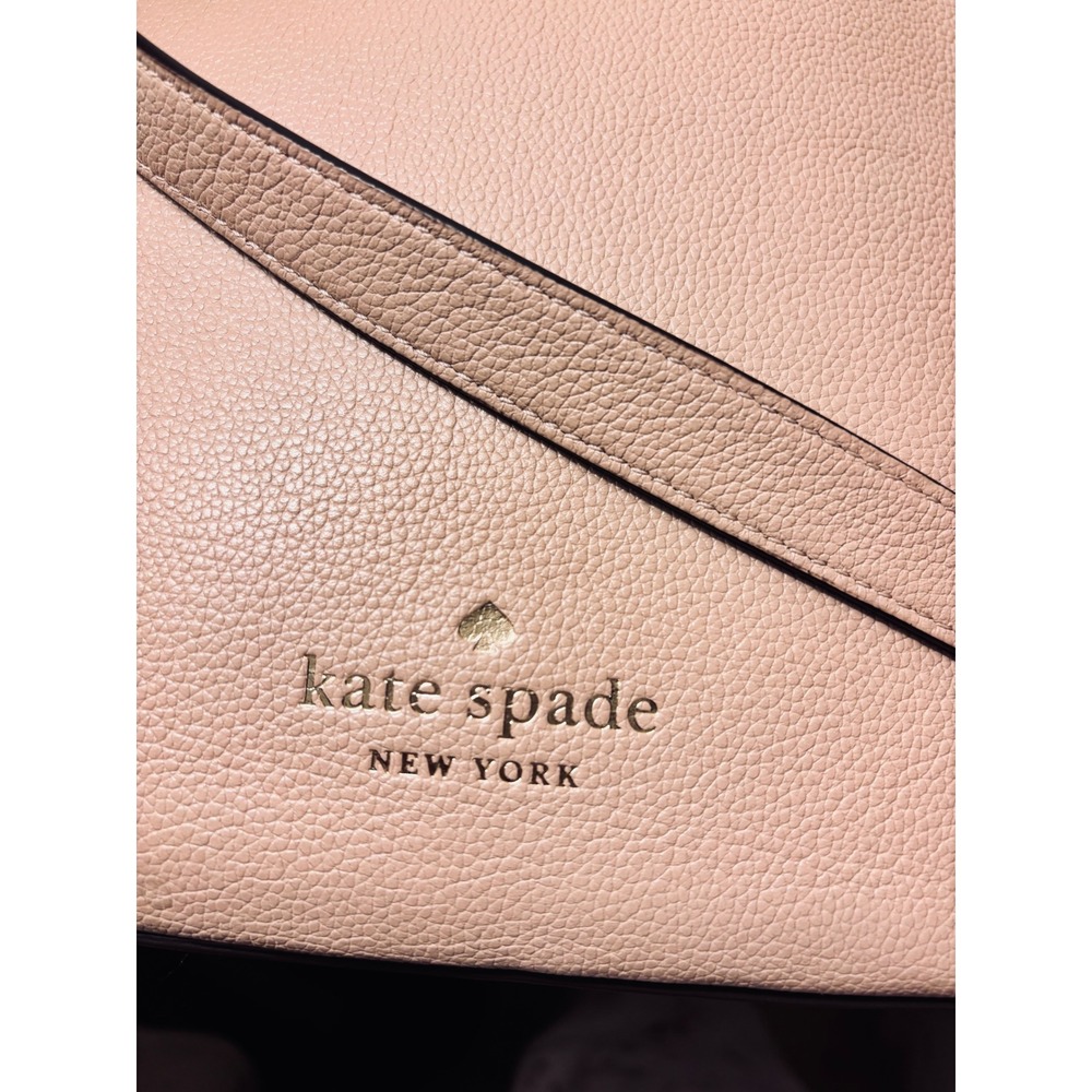 Kate Spade New York Beige Pebbled Leather Crossbody Zip Hobo Bag Gold Hardware - Picture 2 of 7
